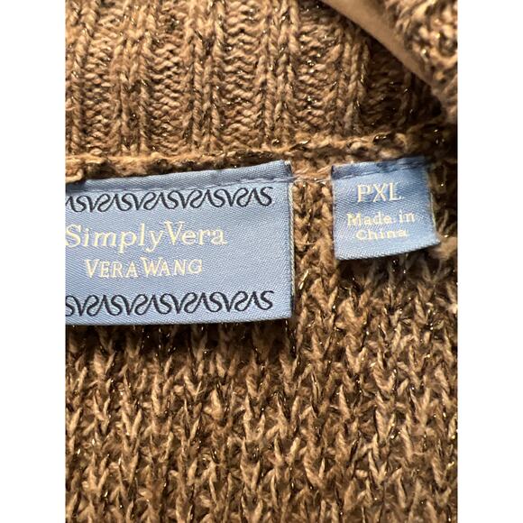 Simply Vera Women’s Open Drape Front Tie Waist Long Sleeve Sweater‎ Sz PXL Brown - Picture 2 of 3